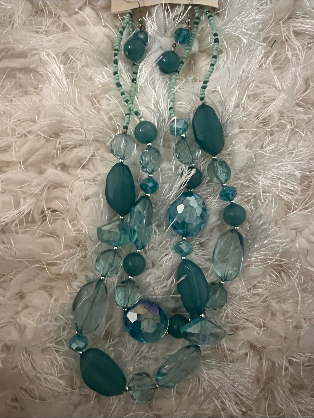 Beautiful Blue double layered chunky necklace with matching earrings